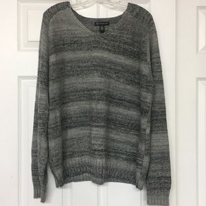 INC Wool Blend V Neck Marled Gray Ombré Stripe Sweater Sz XXL